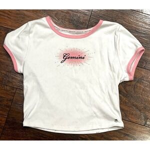 Limited Too Knit Baby Tee Women's Size Medium Gemini Rhinestone Y2K Horoscope